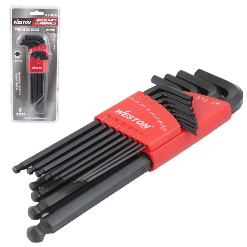 JUEGO 9 LLAVES LARGAS PUNTA DE BOLA 1.5-10MM HEX CRV