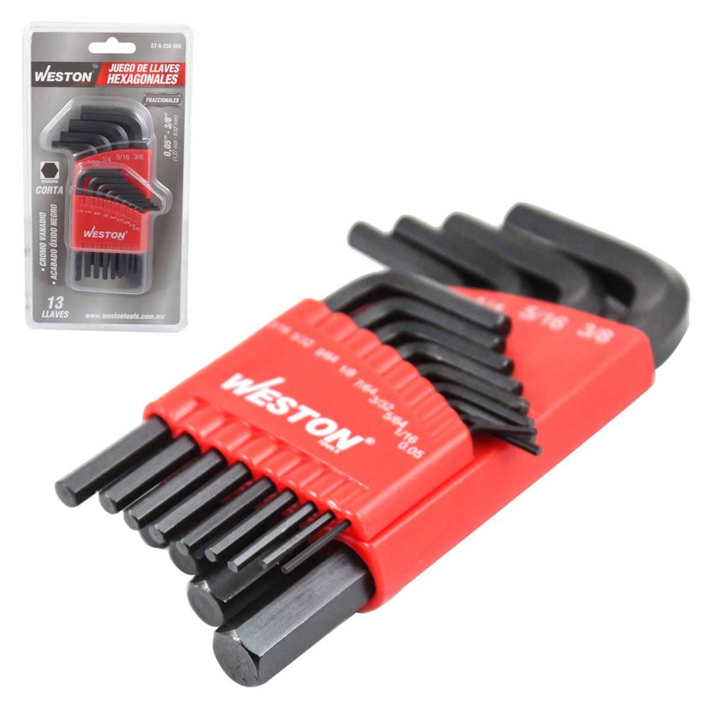 JUEGO DE 13 LLAVES CORTAS HEX STD. 0.05''-3/8'' CRV