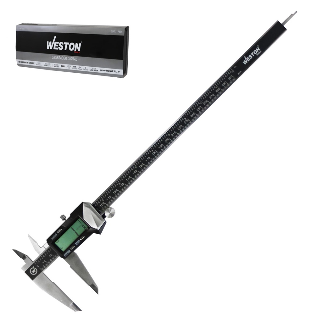 CALIBRADOR DIGITAL ACERO INOX. MANDIBULAS PUNTA D/CARBURO 12"