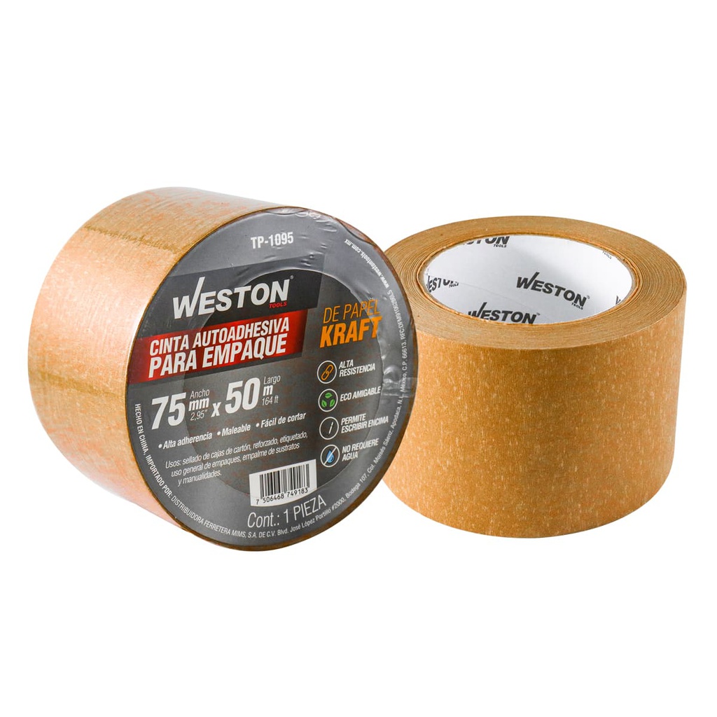 CINTA D/PAPEL KRAFT AUTOADHESIVA 75mm X 50 m DEGRADABLE            