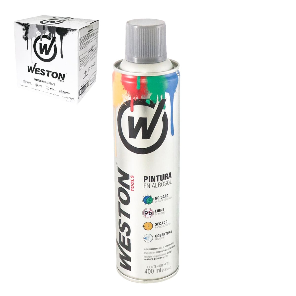 PINTURA AEROSOL GRIS PLATA 400ml (Caja C/12 pzs)