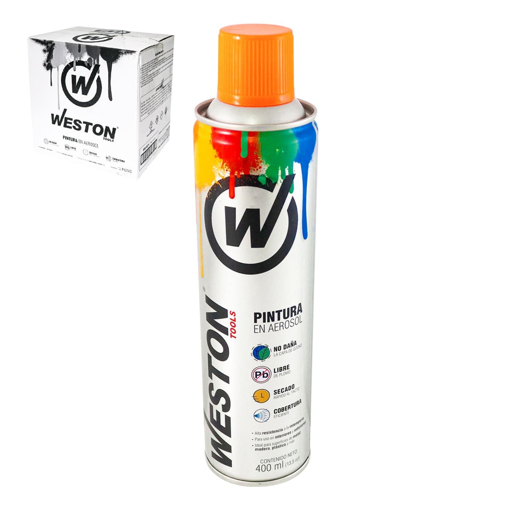 PINTURA AEROSOL NARANJA FLUORESCENTE 400ml (Caja C/12 pzs)
