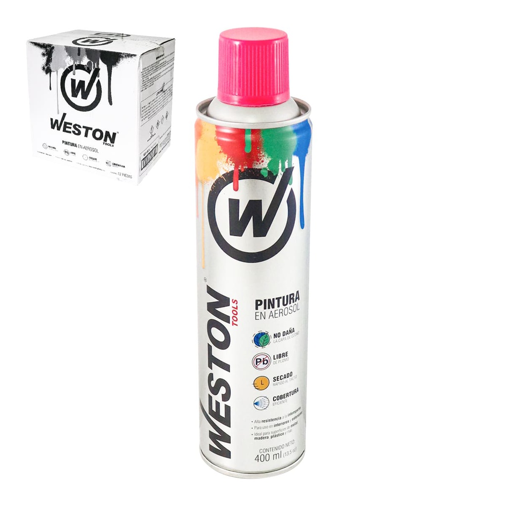 PINTURA AEROSOL ROSA FLUORESCENTE 400ml (Caja C/12 pzs)