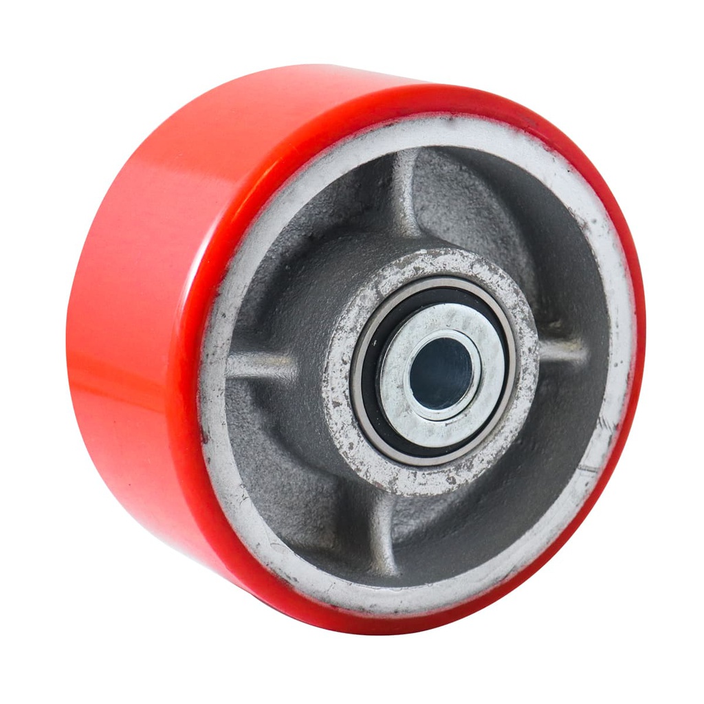 RUEDA FIERRO VACIADO C/PU ROJA 6X3" C/BALERO