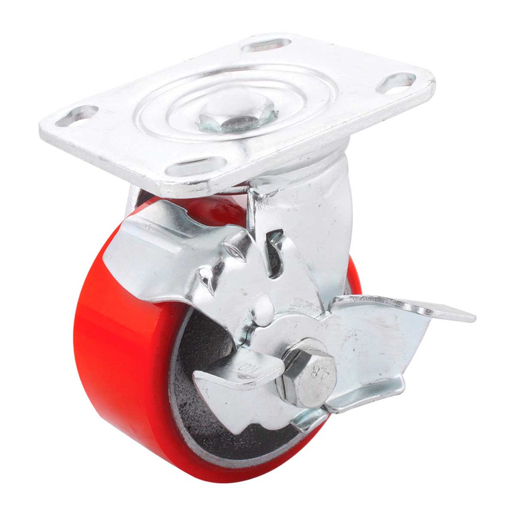 RODAJA FIERRO VACIADO C/PU GIRA. ROJA C/FRENO 4X2"