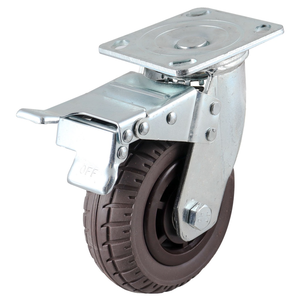 RODAJA DE HULE CAFE USO RUDO GIRATORIA C/FRENO 8" (200X50MM)