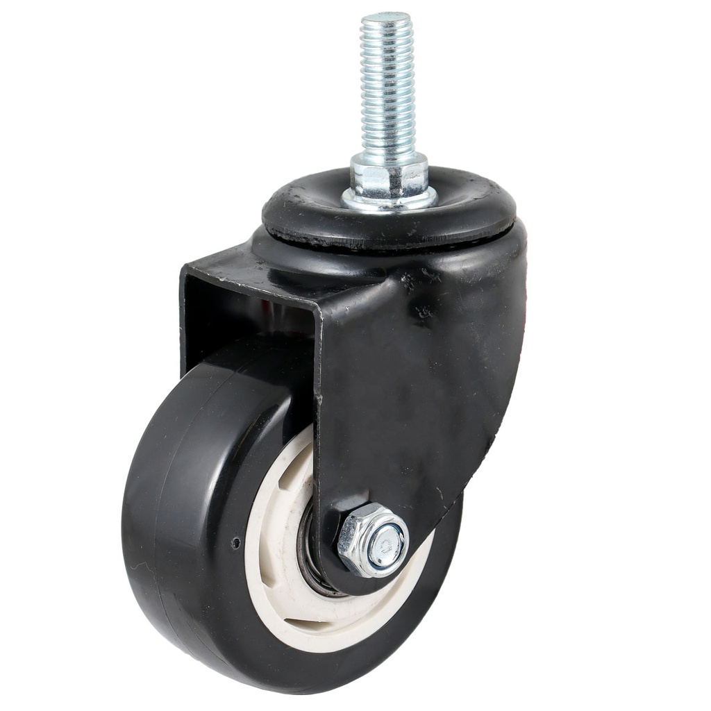 RODAJA DE PVC NEGRO GIRATORIA C/ESPIGA ROSCADA 2" (50X26MM)