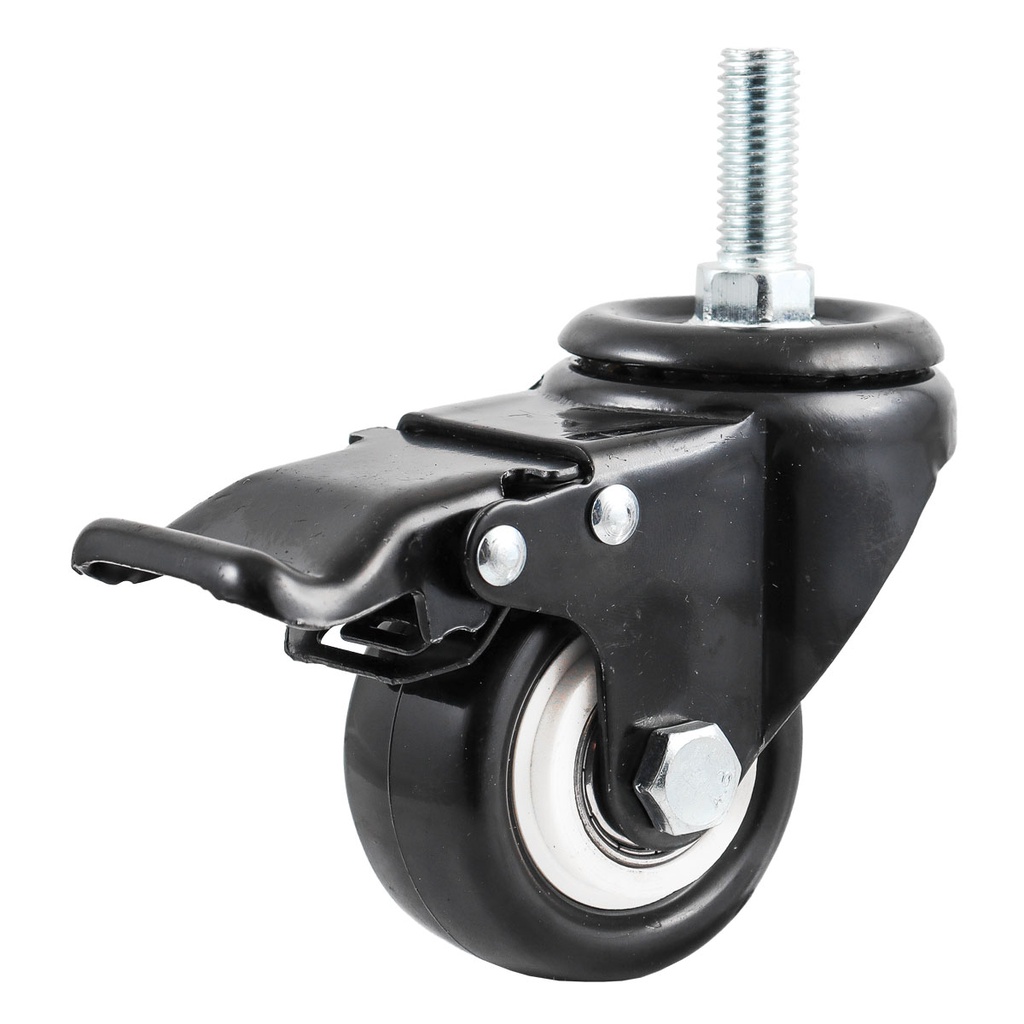 RODAJA DE PVC NEGRO GIRATORIA C/FRENO C/ESPIGA ROSCADA 2-1/2" (65X32MM)