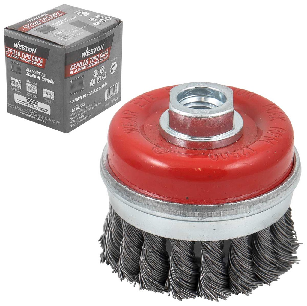 CEPILLO TIPO COPA TRENZADA C/ARO 3" ENT 5/8"-11 A. AL CARBON .014"