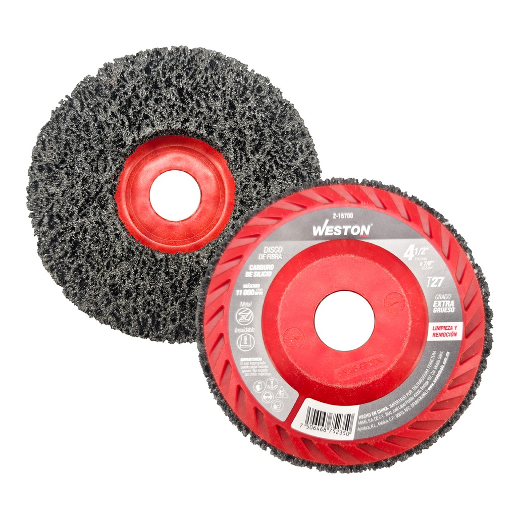 DISCO D/FIBRA NEGRO P/LIMPIEZA STRIP DENS. MED. 4-1/2x7/8" T27 SiC (Precio x Pza. - Emp. c/5 Pzs.)