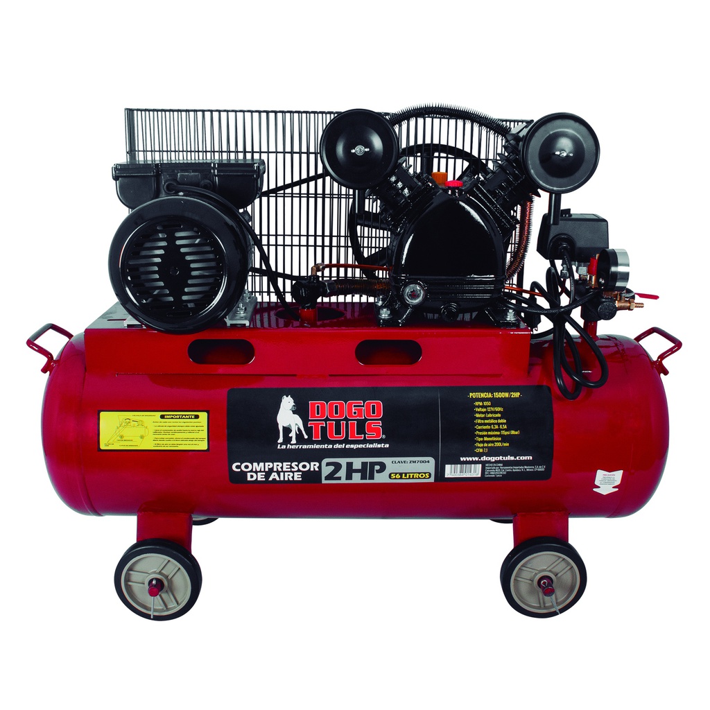 COMPRESOR AIRE 2HP 56L BANDA COBRE