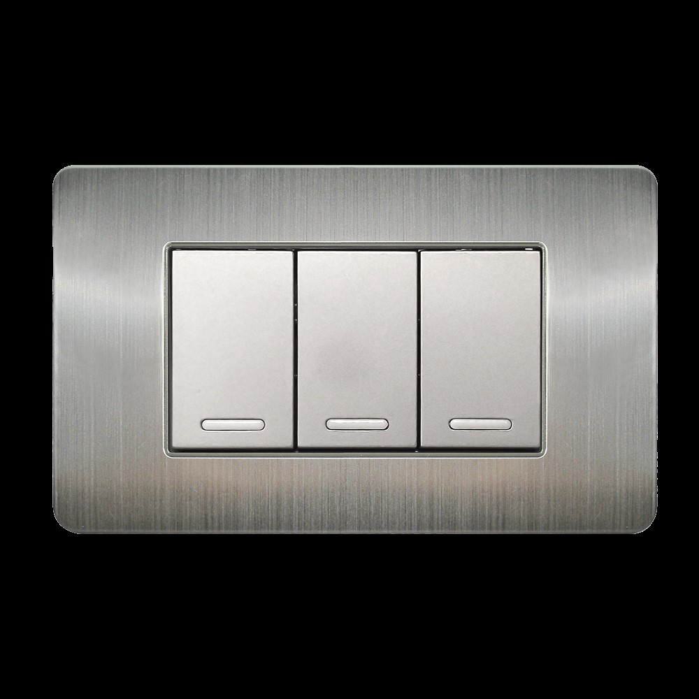 2 APAGADORES ESCALERA Y 1 SENCILLO CON PLACA DE ACERO INOXIDABLE 24 mm