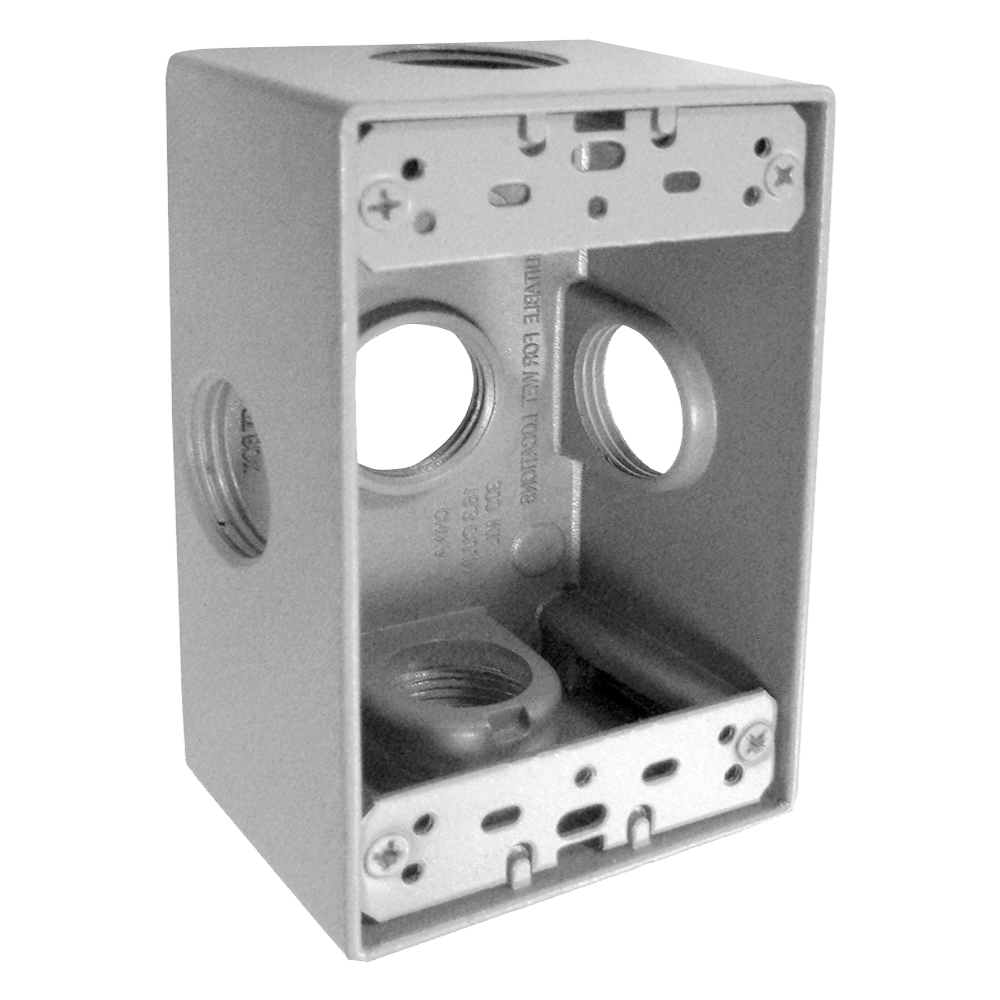 CAJA RECTANGULAR DE ALUMINIO TIPO X CON 5 ORIFICIOS DE 3/4”