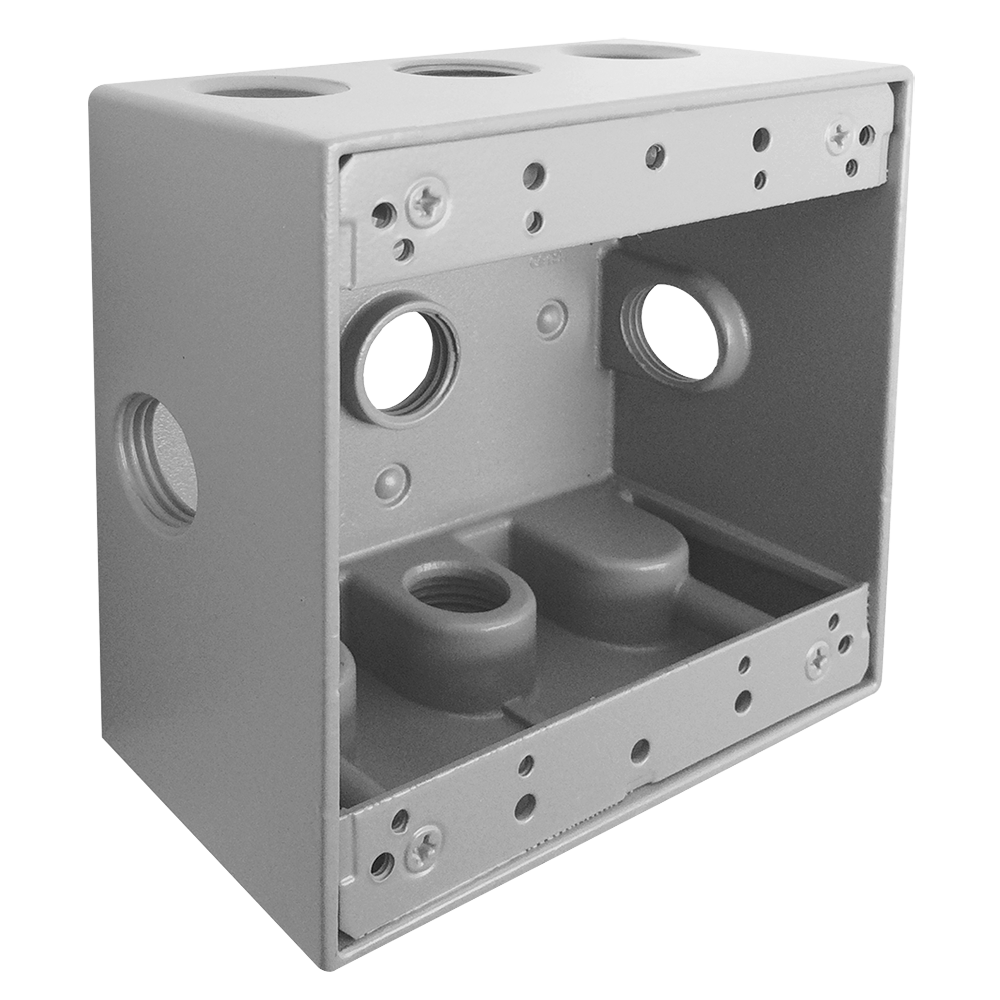 CAJA CUADRADA DE ALUMINIO 4” X 4” CON 9 ORIFICIOS DE 3/4”