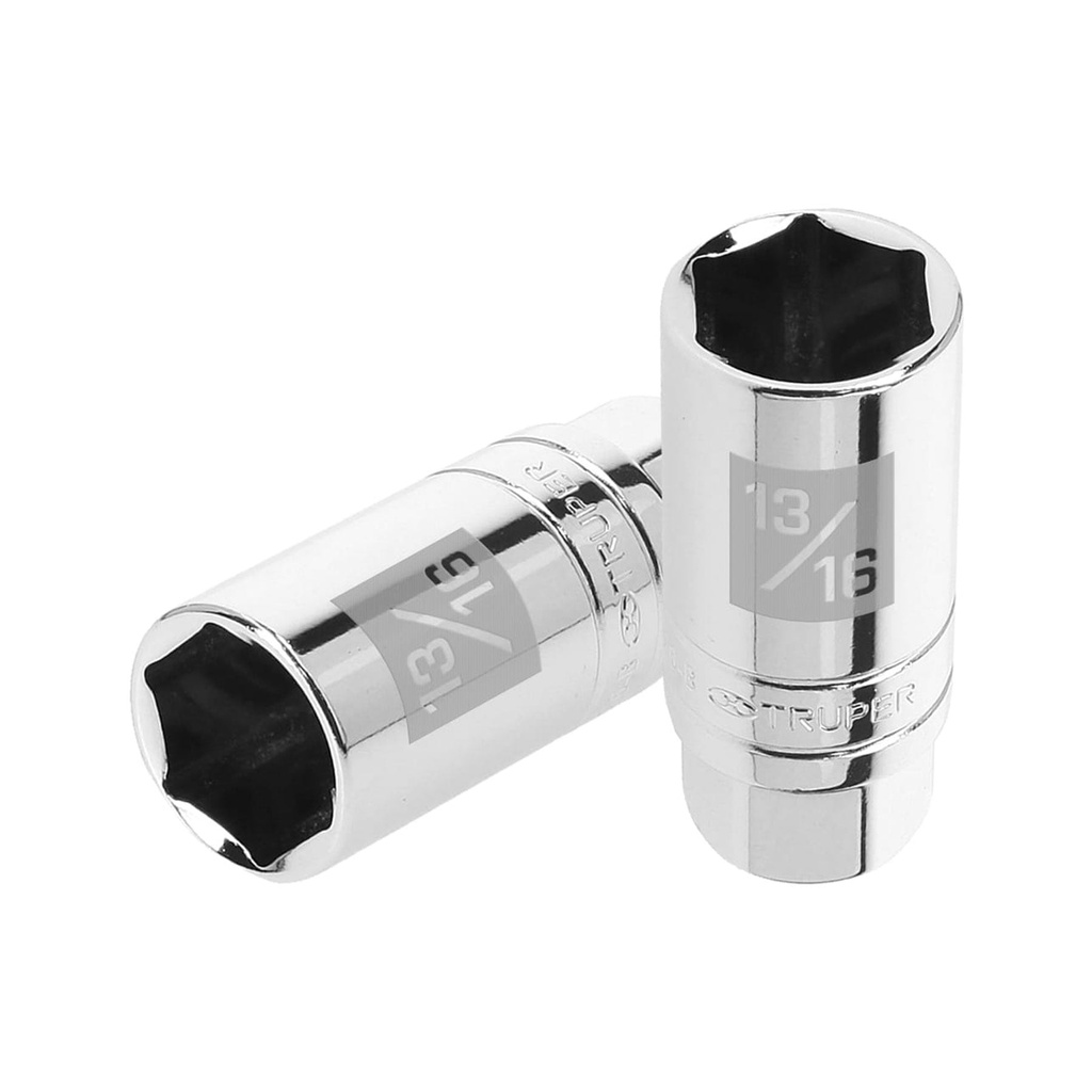 Dado para bujias de 13/16', 6 puntas, cuadro 3/8', Truper