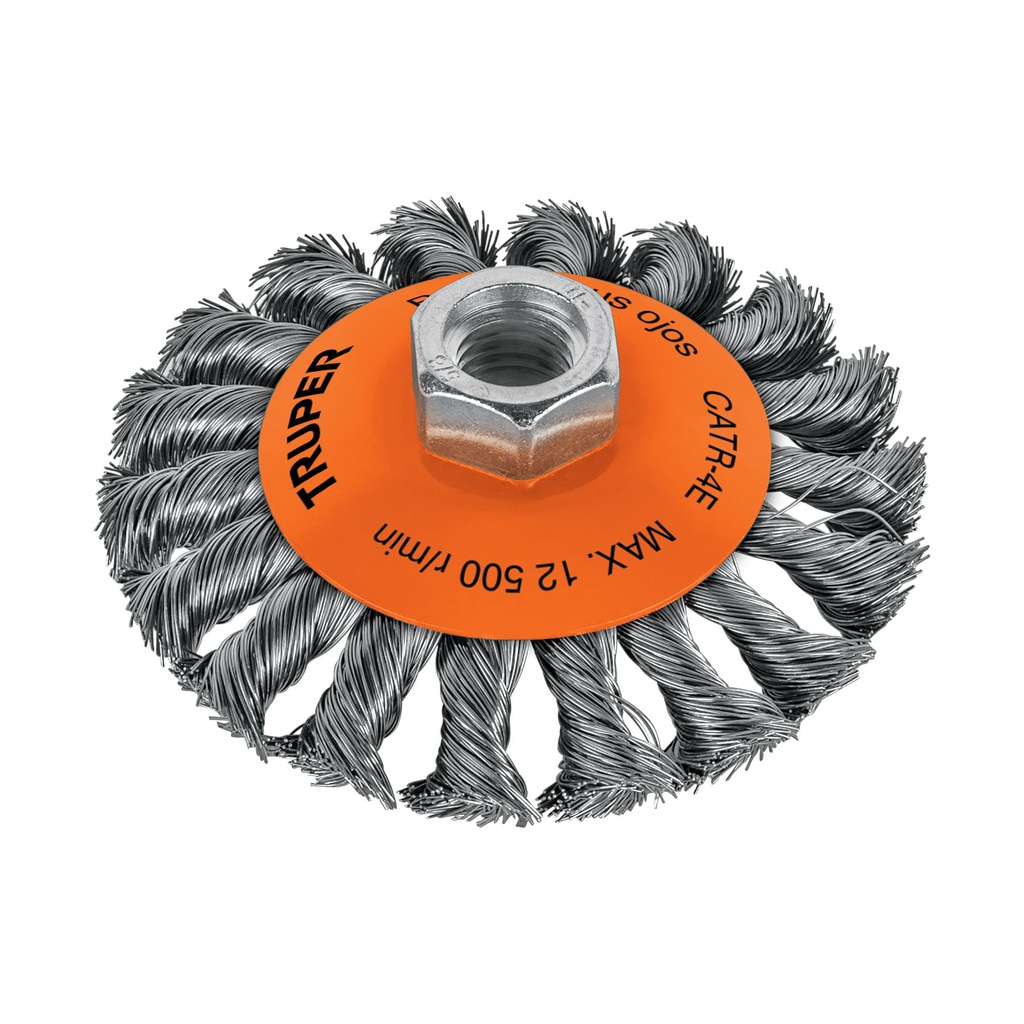 Carda tipo conico 4' alambre trenzado, eje 5/8'-11, Truper