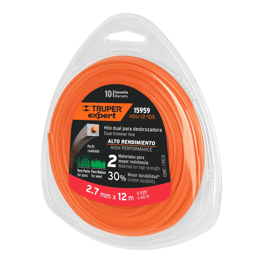 Rollo de hilo dual para desbrozadora, 2.7 mm x 12m, Expert