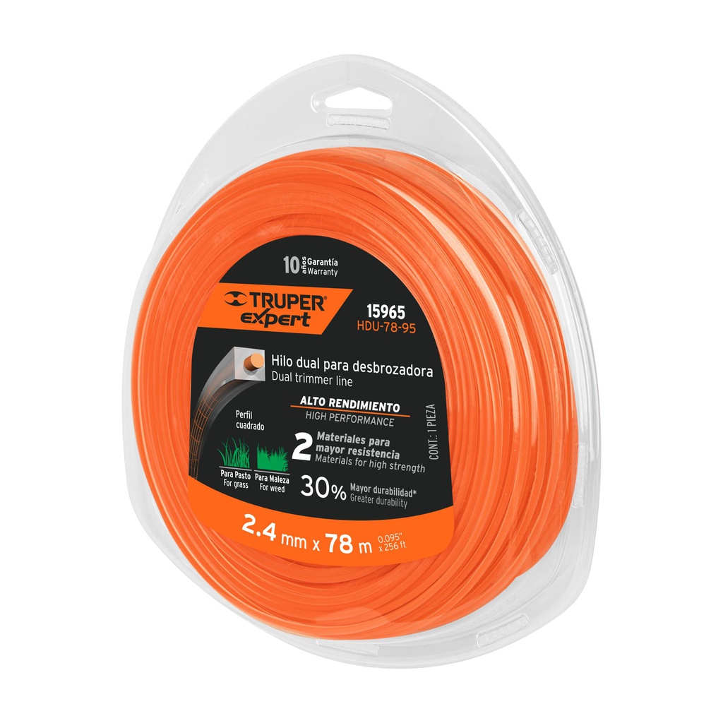 Rollo de hilo dual para desbrozadora, 2.4 mm x 78m, Expert
