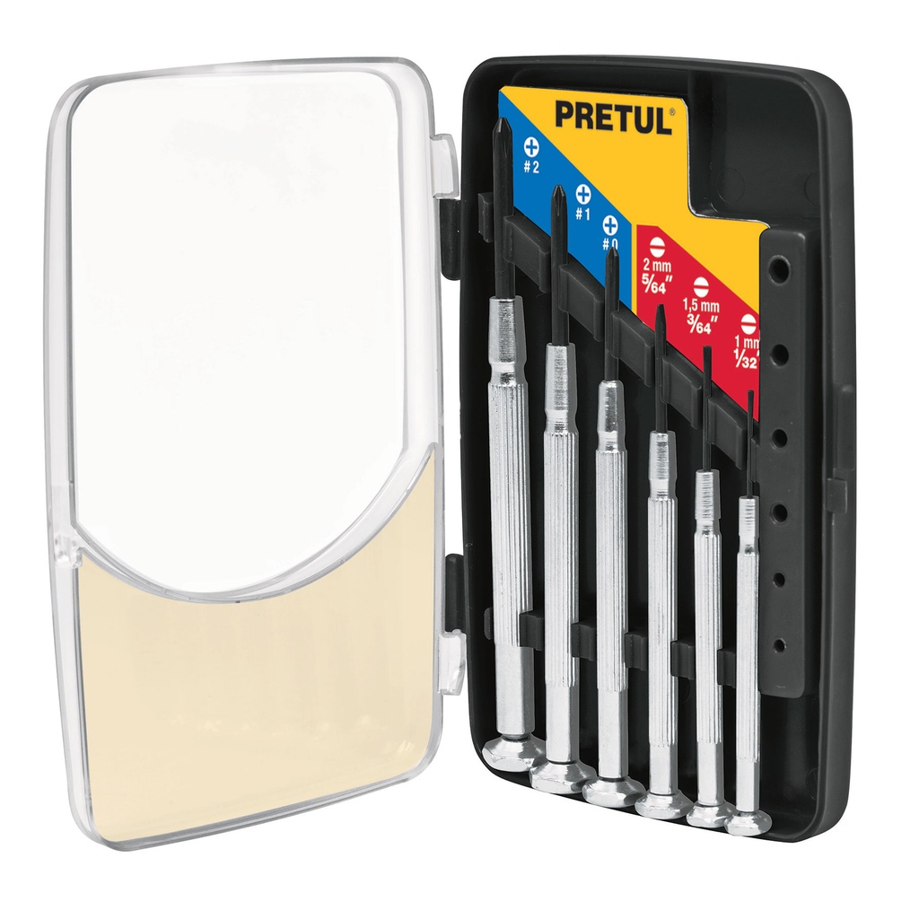 Juego con 6 desarmadores de precision mango metalico, Pretul