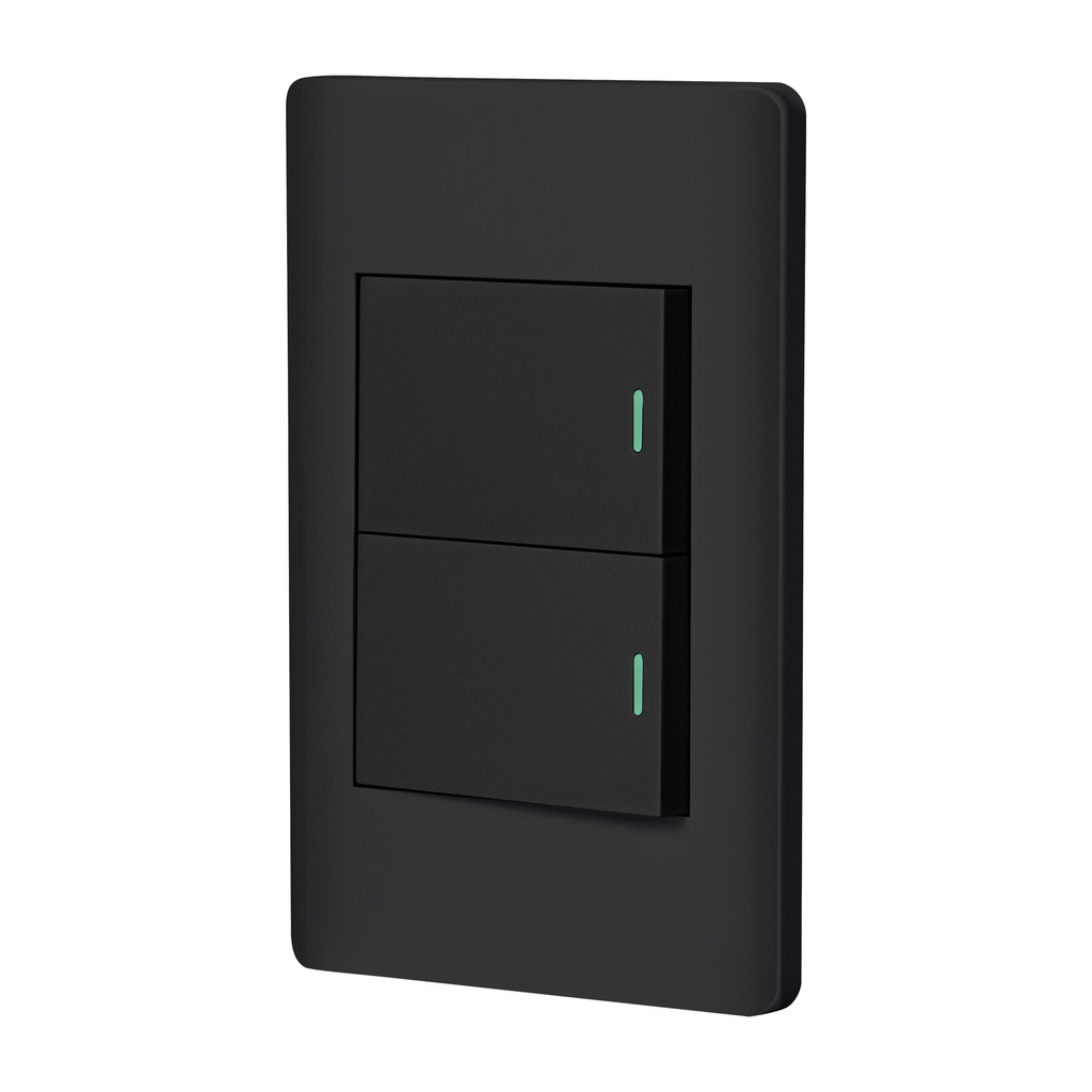 Placa armada negra 2 interruptores 1.5 modulos, Lisboa