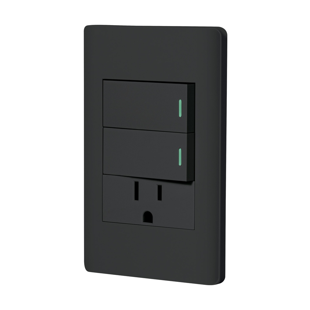 Placa armada negra 2 interruptores y contacto 1 mod,Lisboa