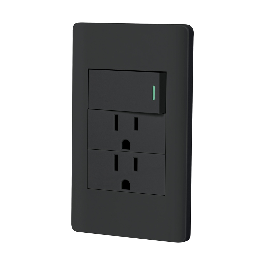 Placa armada negra interruptor y 2 contactos 1 mod, Lisboa