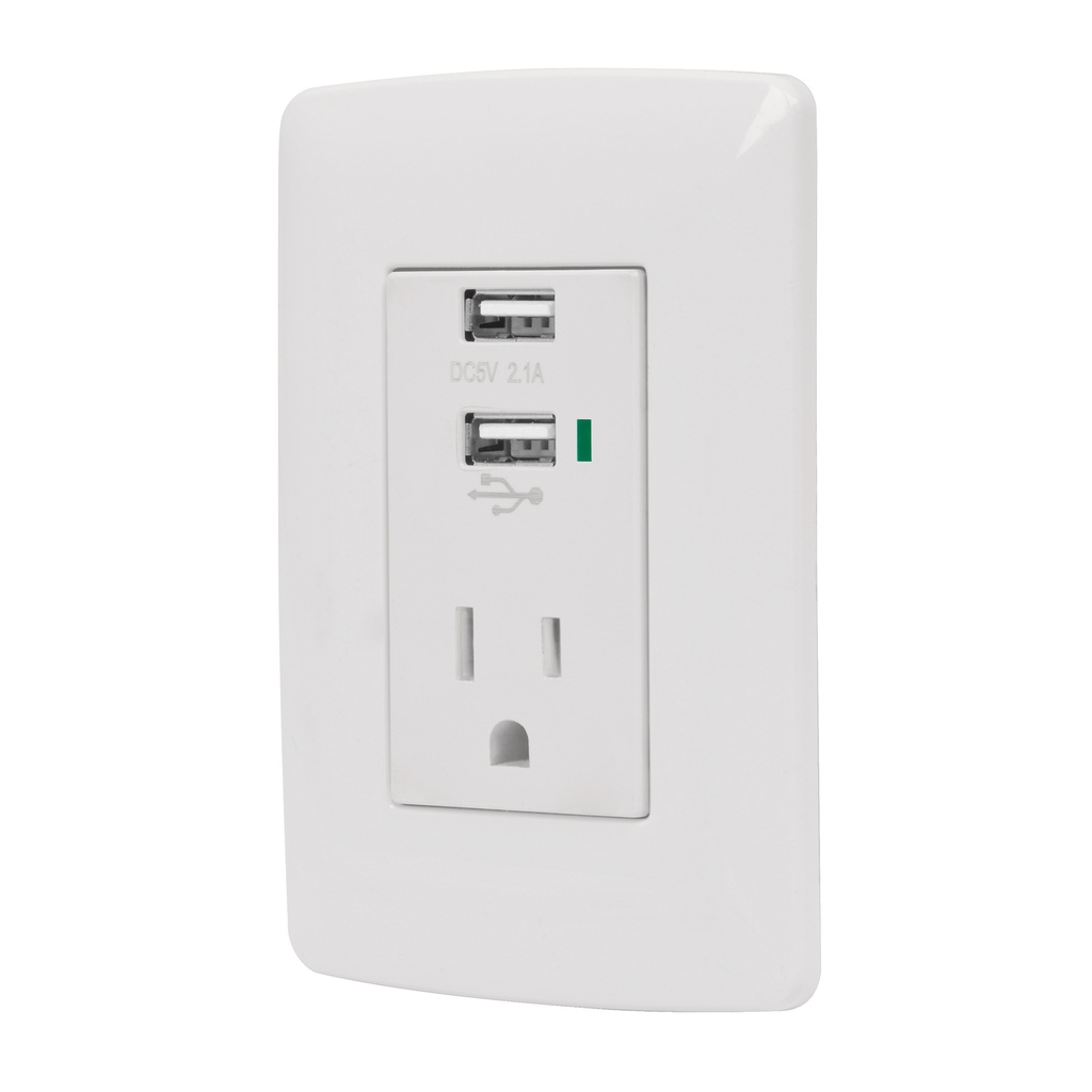 Contacto aterrizado + 2 puertos USB, blanco, linea Italiana