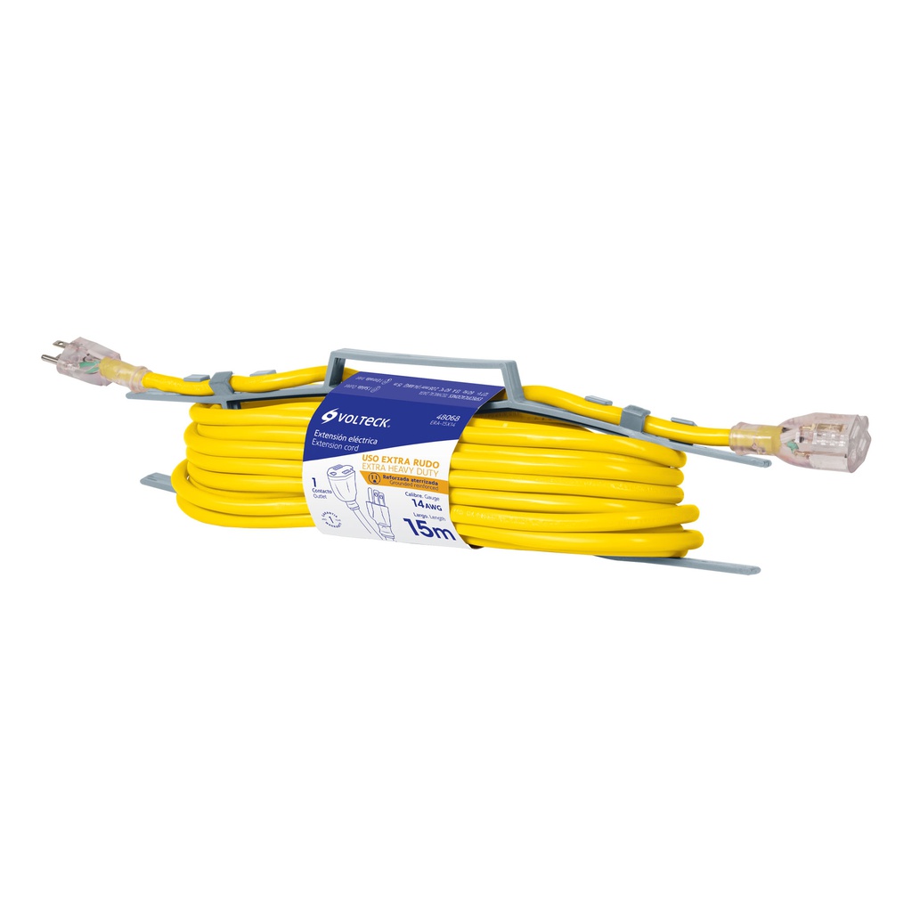 Extension reforzada aterrizada 15 m 3x14 AWG, Volteck