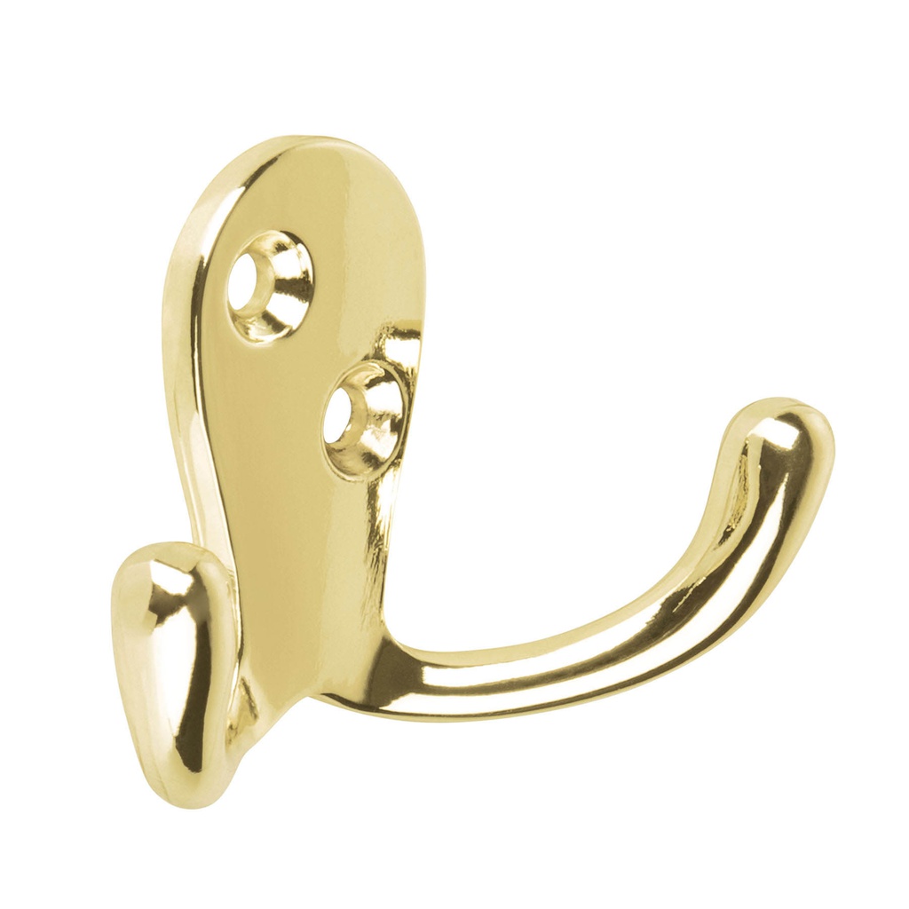 Gancho doble tipo perchero, laton brillante, Hermex