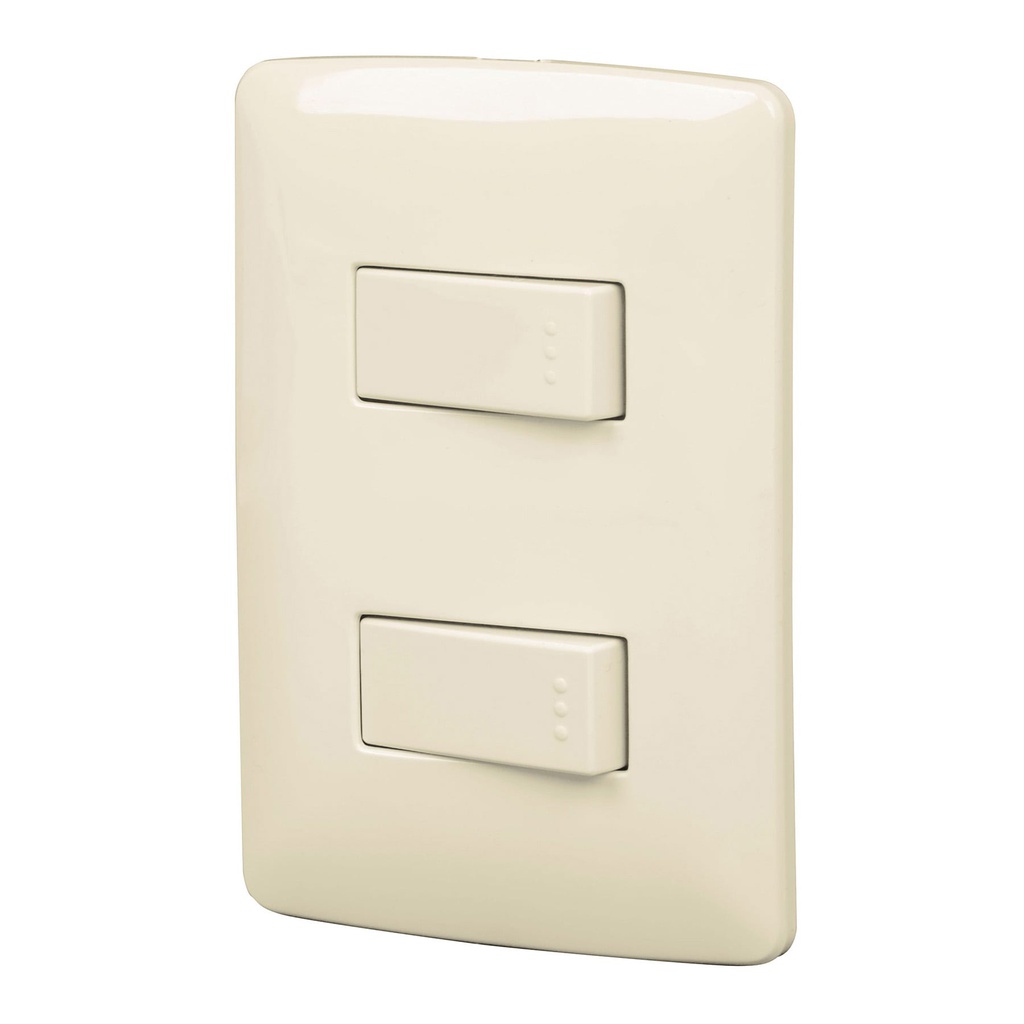 Placa armada 2 interruptores sencillos marfil,linea Italiana