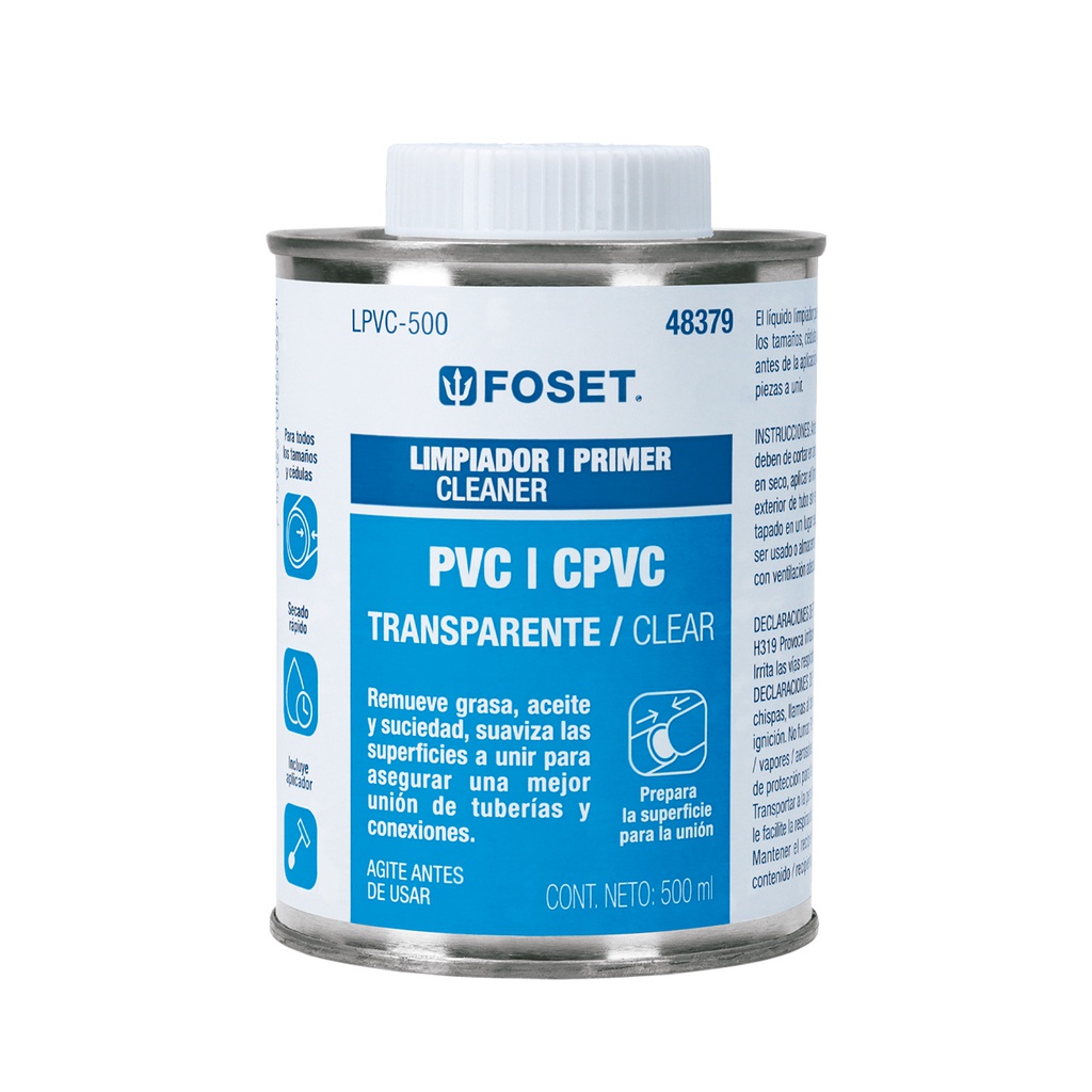 Limpiador para PVC y CPVC en lata, 500ml, Foset
