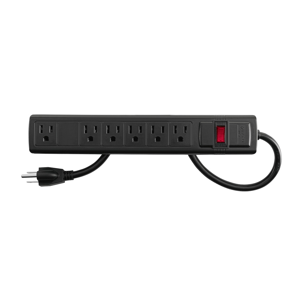 Multicontacto 16 AWG domestico con 6 entradas, negro Volteck