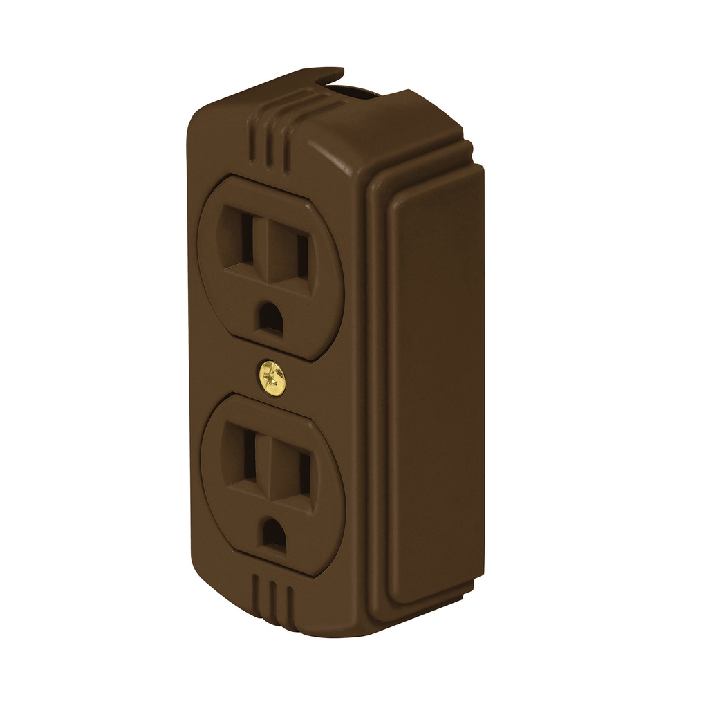 Contacto de sobreponer duplex 2 polos+ tierra, cafe, Volteck