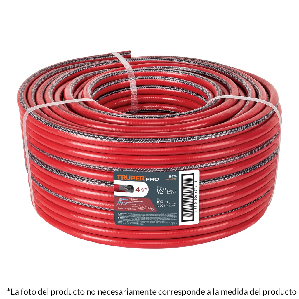 Metro de manguera 1/2' 4 capas en rollo de 50 m, Truper