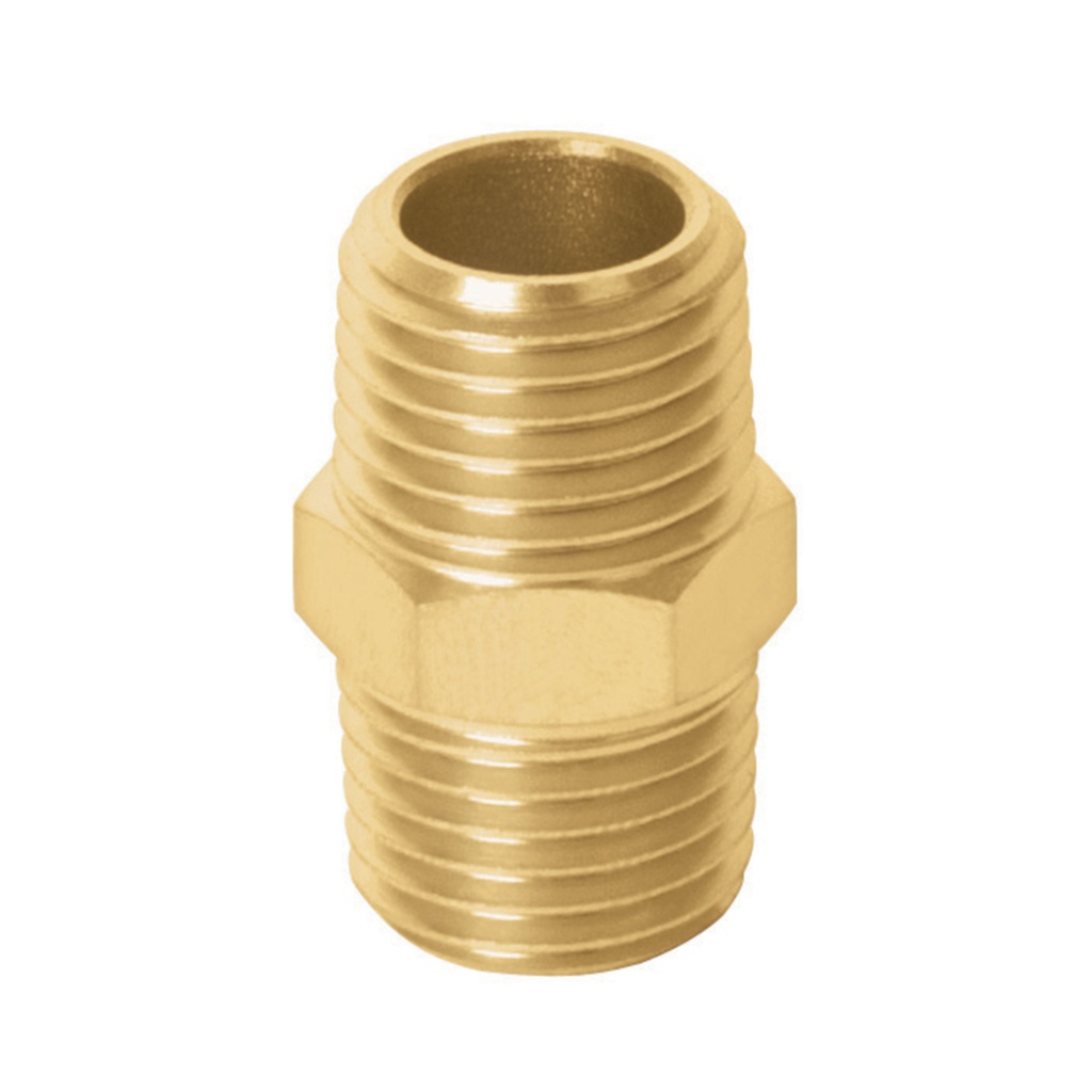 Niple macho-macho de laton, cuerda 1/4' NPT, Truper