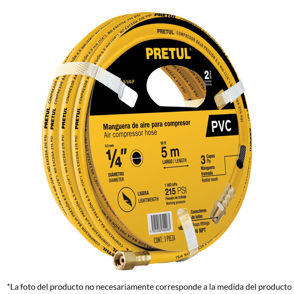 Manguera de PVC para compresor, 15 m x 1/4', Pretul