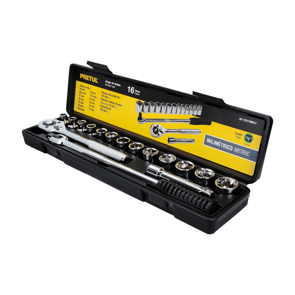 Juego de 16 herramientas 1/2' mm para mecanico, Pretul