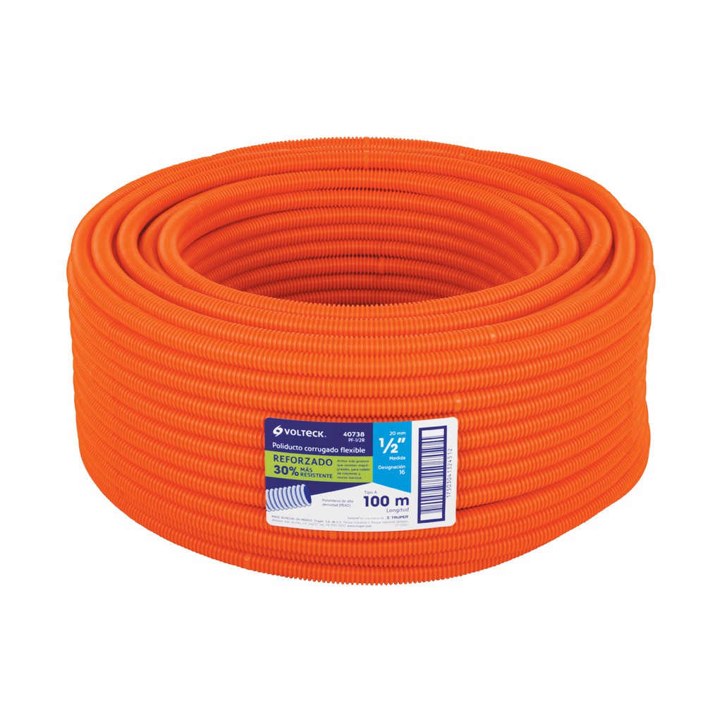 Metro de poliducto 1/2' corrugado flex. reforz. s/guia, 100m