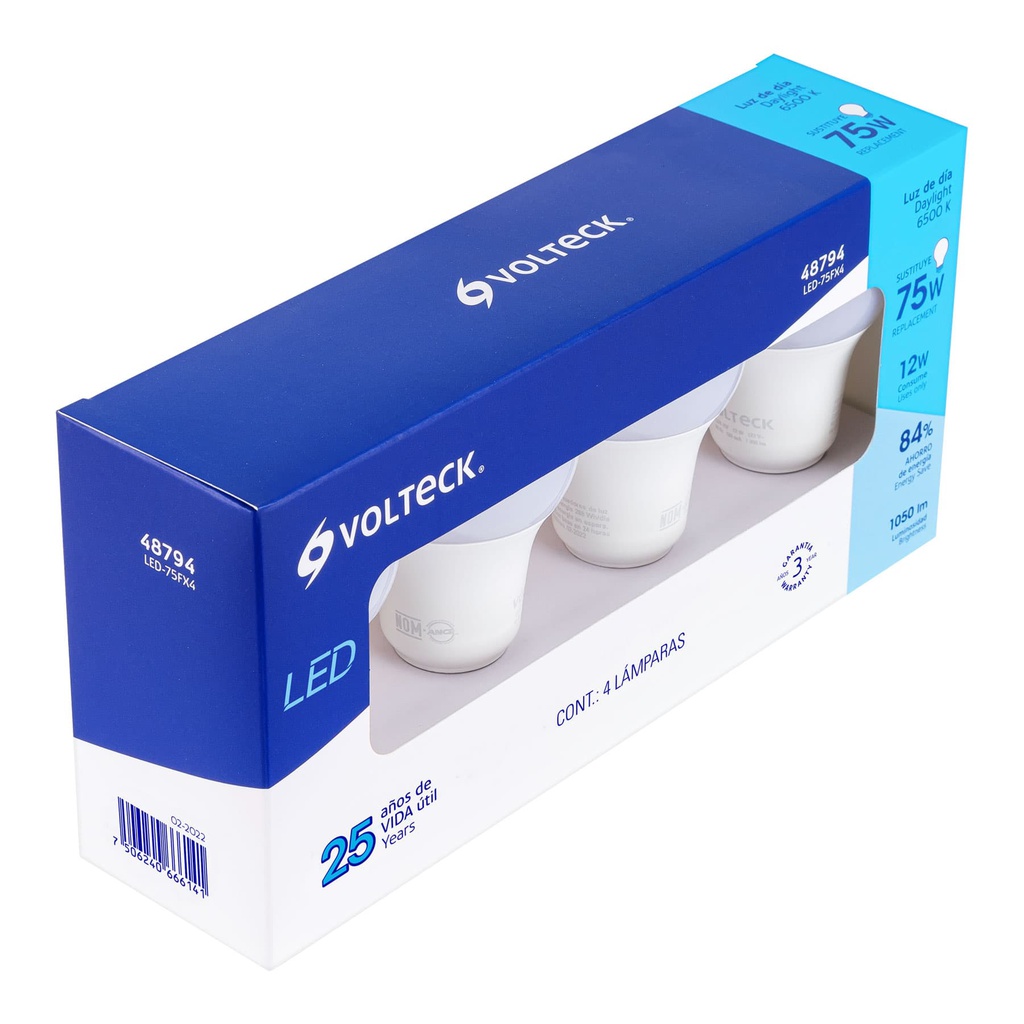 Pack de 4 lamparas LED A19 12 W (equiv. 75 W), luz de dia