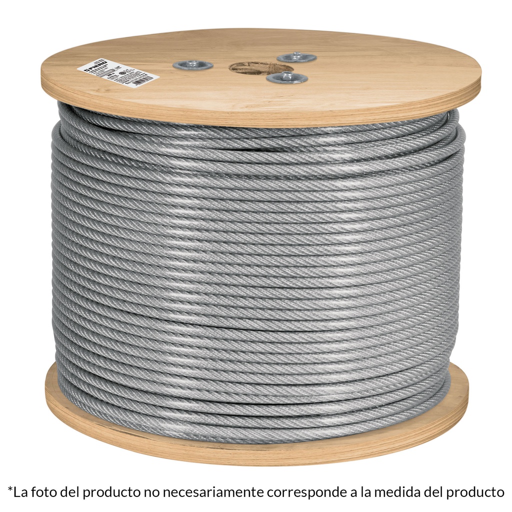 Metro de cable rigido 3/32' acero 7x7 recubierto PVC, 300 m