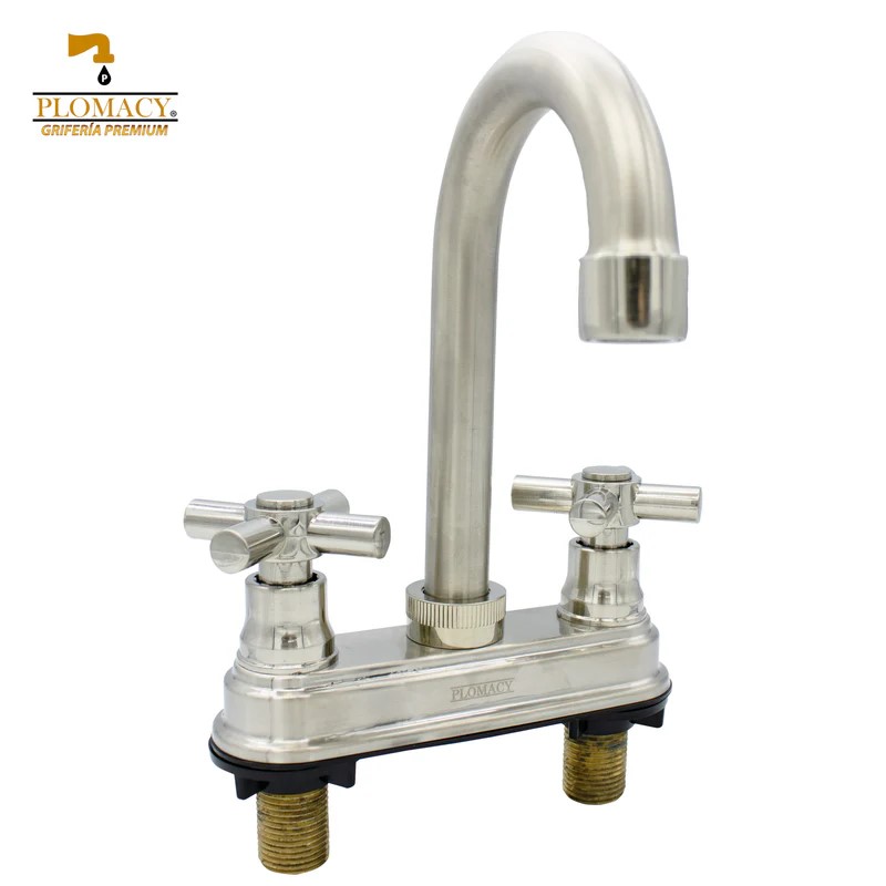 Mezcladora Para Lavabo 4" Satinada Tipo Bar y Maneral Tipo Cruz  Plomacy  (PM4CS)