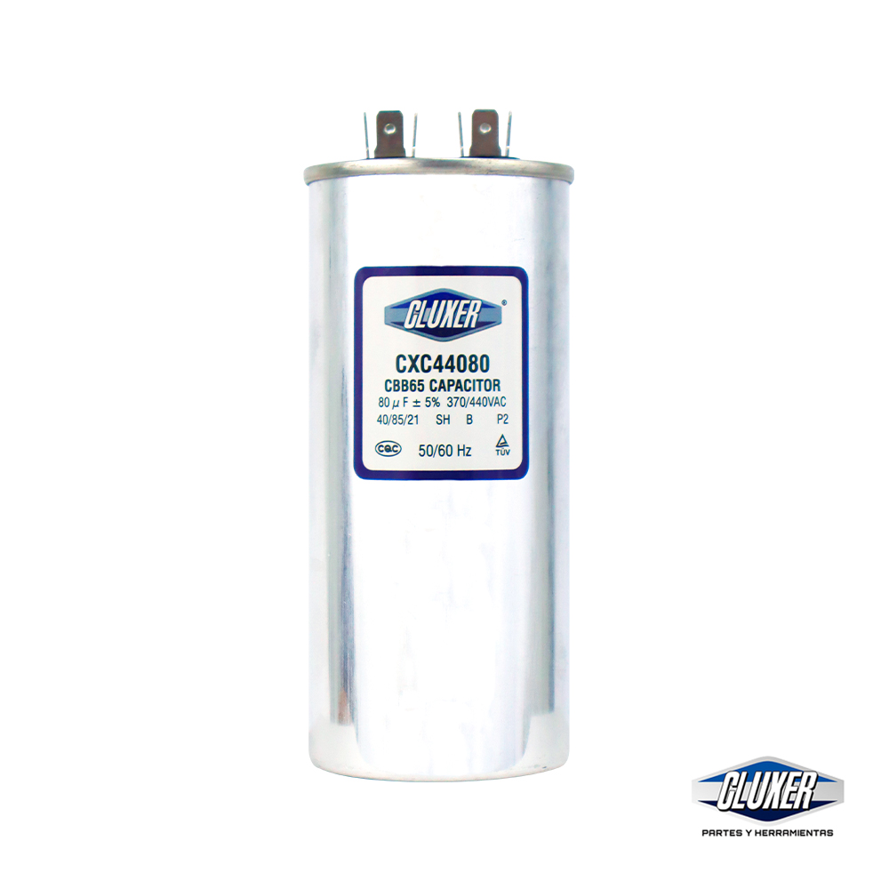 Capacitor de Trabajo 80Mf, Dual 440-370vac +-5%, 50/60Hz, Modelo: CXC44080 Marca CLUXER