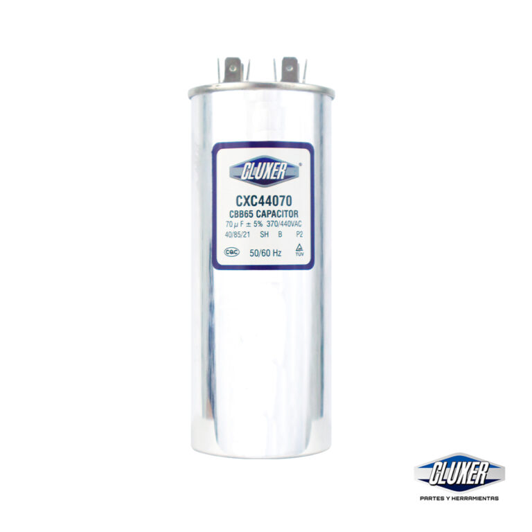 Capacitor de Trabajo 70Mf, Dual 440-370vac +-5%, 50/60Hz, Modelo: CXC44070 Marca CLUXER
