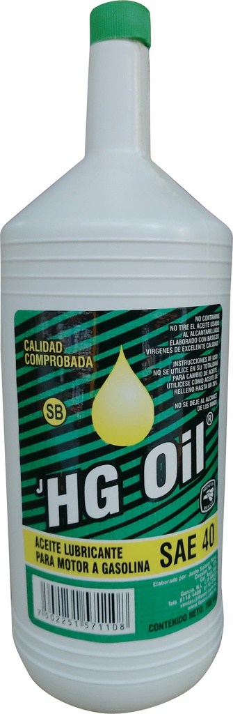 HG OIL ACEITE SAE 40 SB 600 ML  REDONDO T-18 