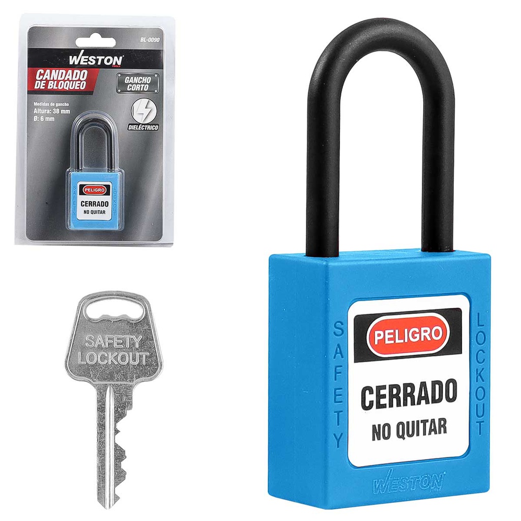 CANDADO DE BLOQUEO DIELECTRICO AZUL 38MM (CAJA C/10 PZAS - PRECIO X PIEZA)