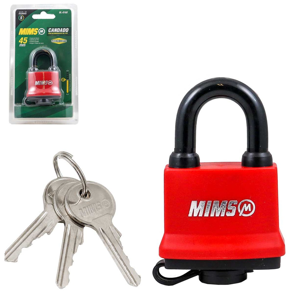 CANDADO RECUB. PVC DE HIERRO 50MM C/3 LLAVES (CAJA C/6 PZAS - PRECIO X PIEZA)