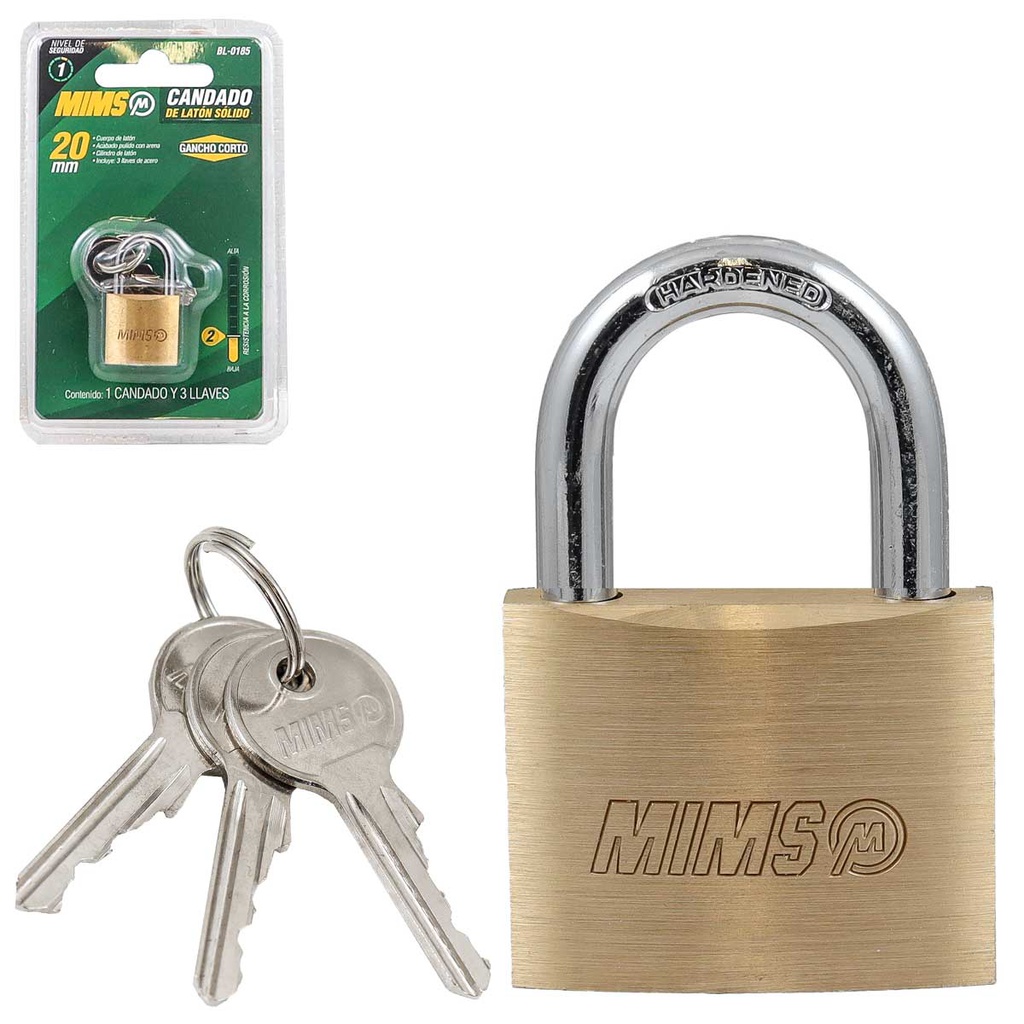 CANDADO DE LATON SOLIDO 25MM C/3 LLAVES (CAJA C/12 PZAS - PRECIO X PIEZA)