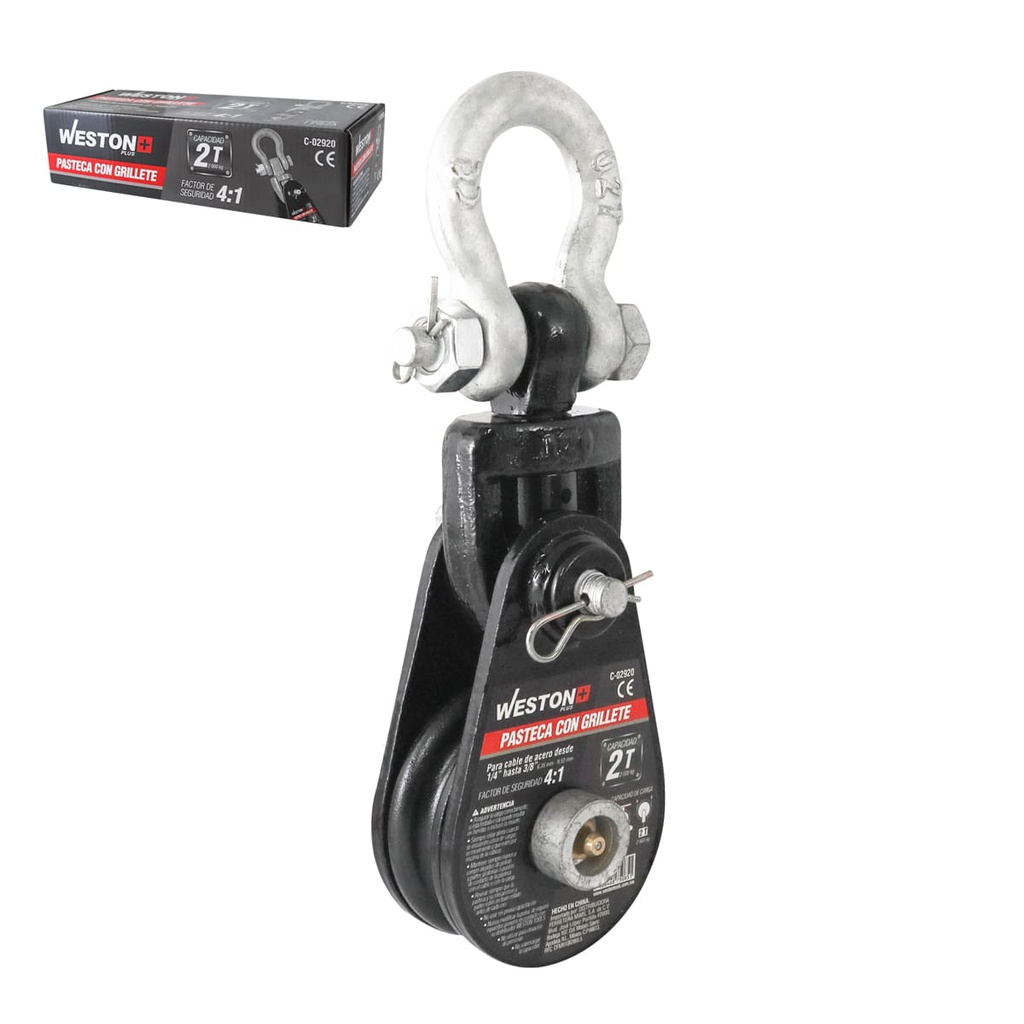 PASTECA GIRATORIA 2T-3" C/GRILLETE P/CABLE D/ACERO 3/8" WESTON PLUS