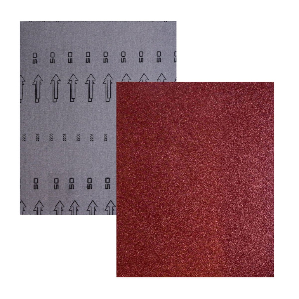 HOJA DE LIJA RESPALDO DE TELA OXIDO DE ALUMINIO 9&quot; X 11&quot; G050(Precio x pieza - Empaque c/25 pzas)