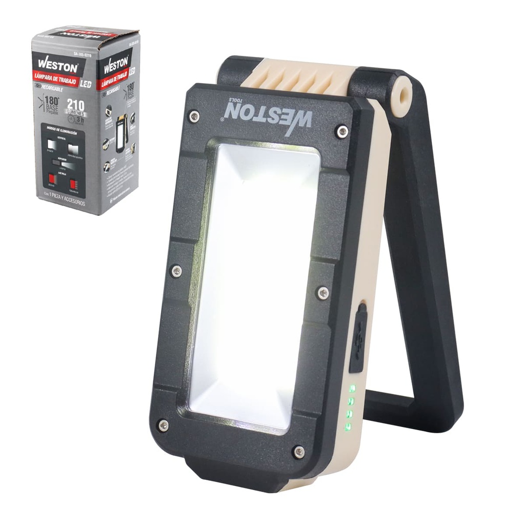 LAMPARA DE TRABAJO LED CON BASE PLEGABLE RECARGABLE 210LM